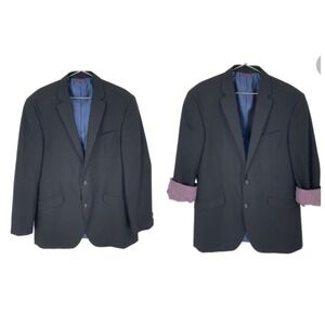 Billy London Mens Black Blazer 42L Two Button Sport Coat Modern Fit Play Pattern